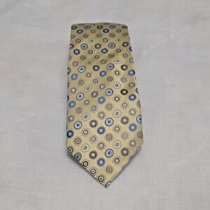 Ben Sherman Mens 100% Silk Woven Geometric Tie Yellow Blue Brown
